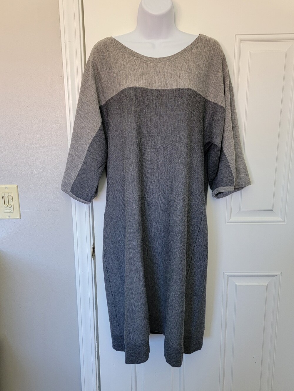 Talbots Merino Wool Colorblock Knit Sweater Dress Knee Length 3/4 Sleeve Large
